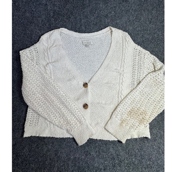 Lucky Brand Sweaters - Lucky Brand Womens Cream Cable Knit Cropped Cardigan Sweater Size M White